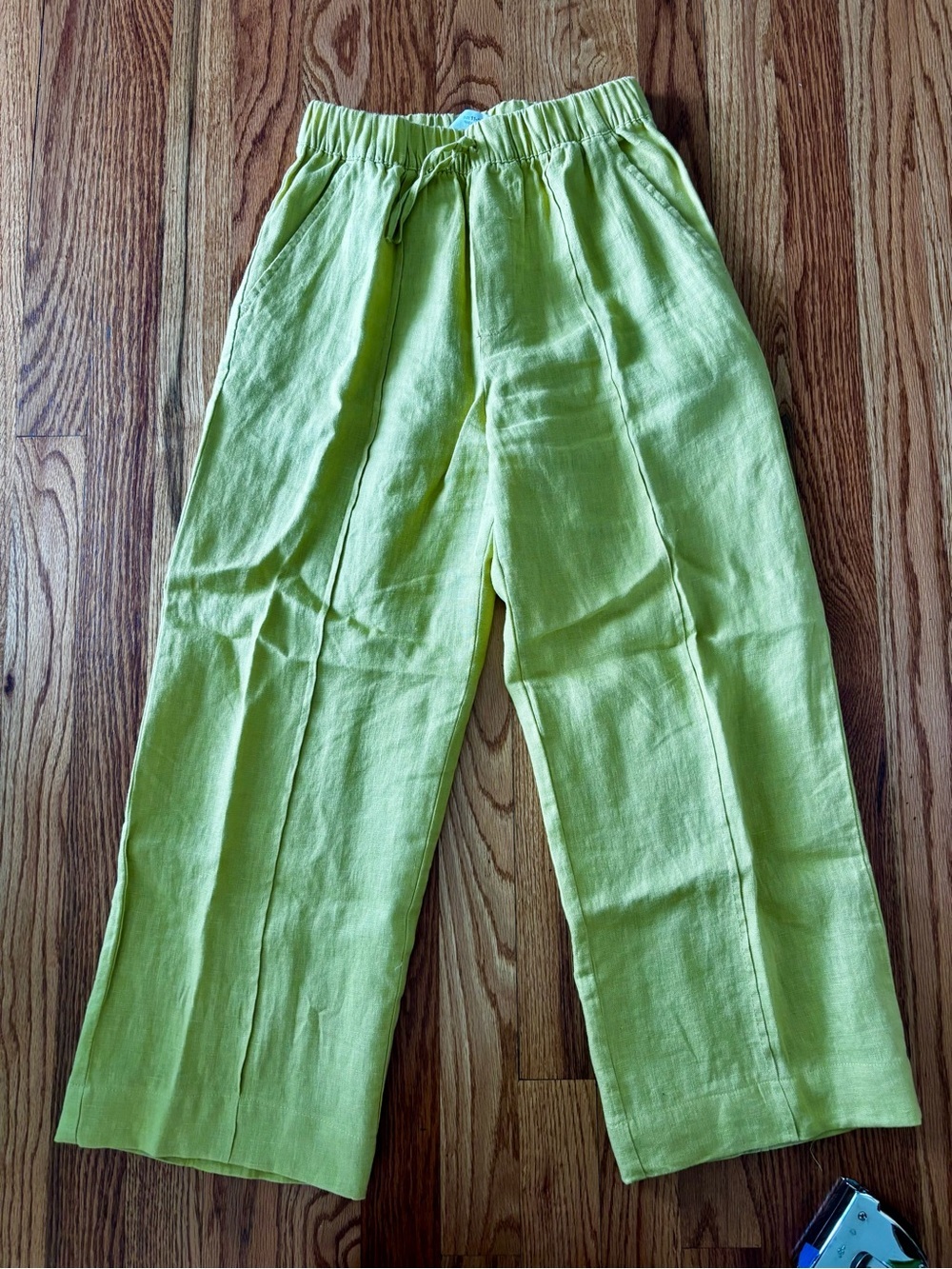 Zara Chartreuse Lightweight Linen Elastic Waist Casual Kids Pants